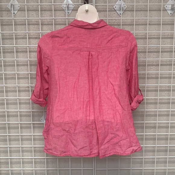 Size 14/16 Lane Bryant LINEN BARBIE Pink Button Down Top - Picture 2 of 7